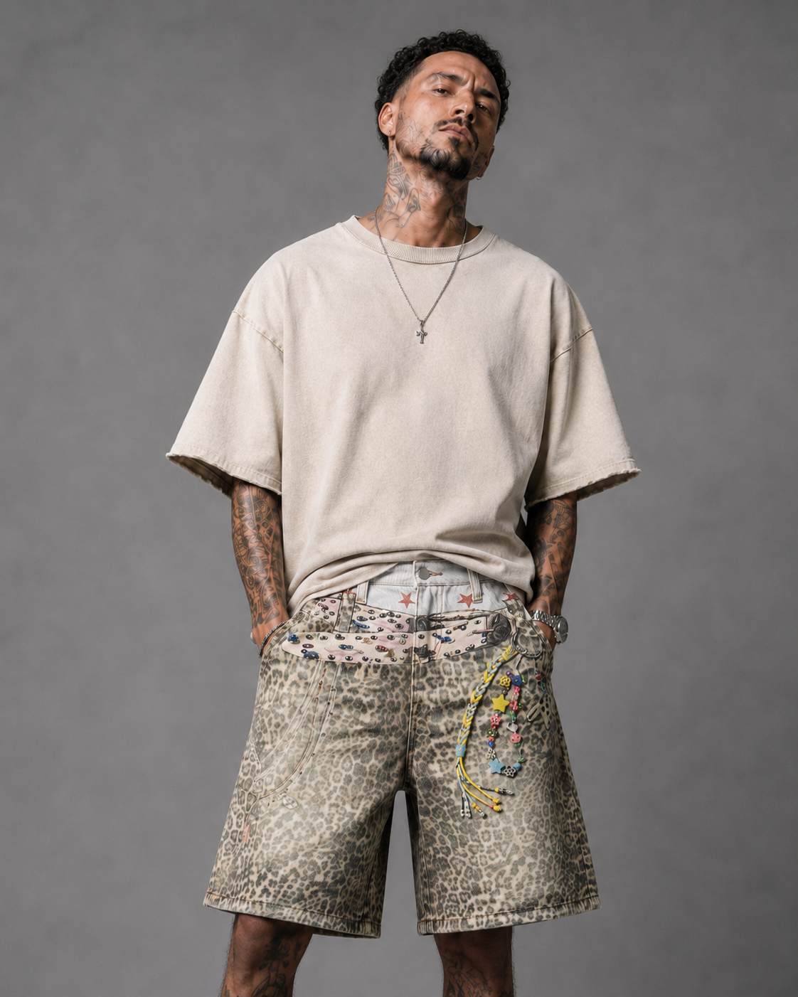 Pantalones Cortos Chain Leopard 3D pintura